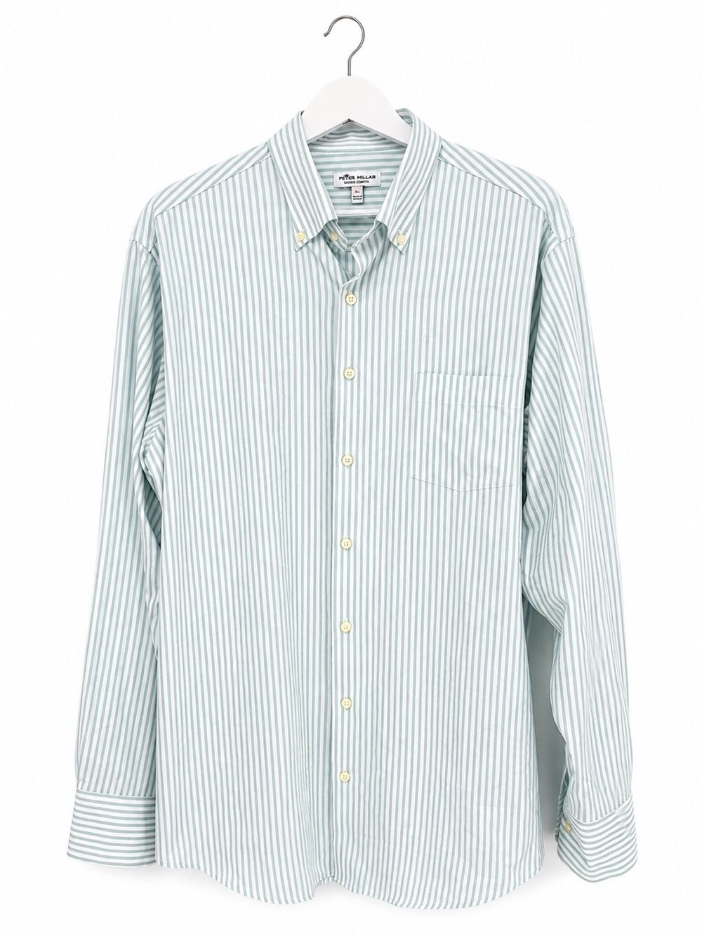Peter Millar Summer Comfort Button Front Shirt Blue White Stripe Men's Large